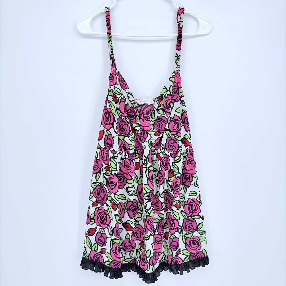 Cacique Intimates Plus Size 22/24 Pink Rose Floral Babydoll Chemise Nightgown